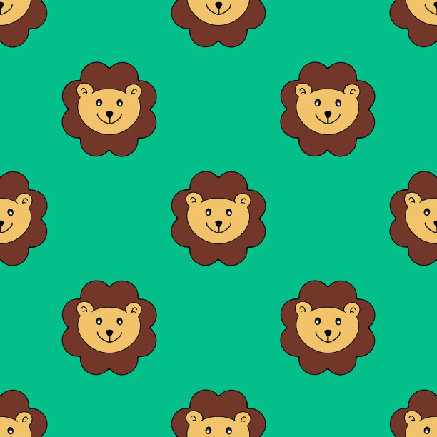图案无缝，扁平卡通人物雄狮头。图片下载