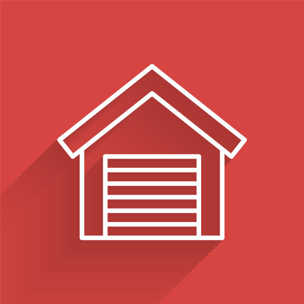 白色线车库图标孤立与长影子。向量图片下载