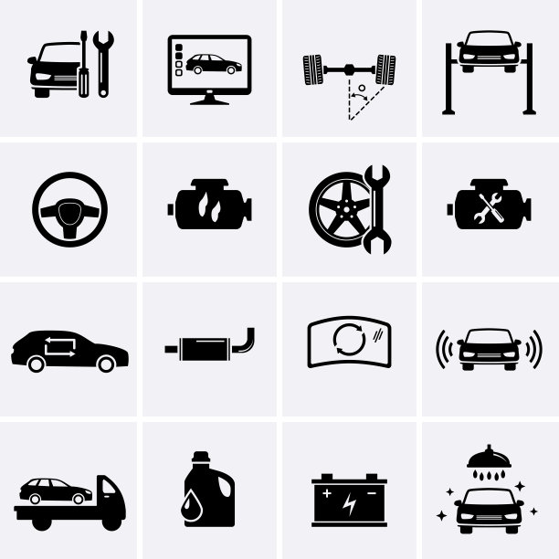 汽车服务图标集，汽车修理工。图片下载