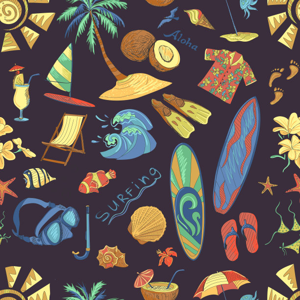 彩色冲浪手画图案图片下载