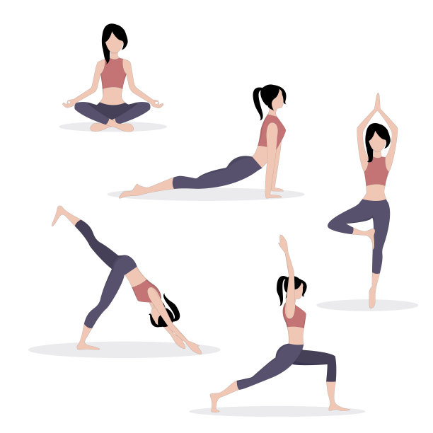 女人的活动。套装女性做运动，瑜伽，健身。健康的生活方式。彩色的平面矢量插图。图片下载