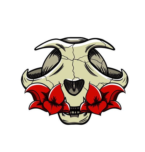 矢猫骷髅和红花环绕图片下载