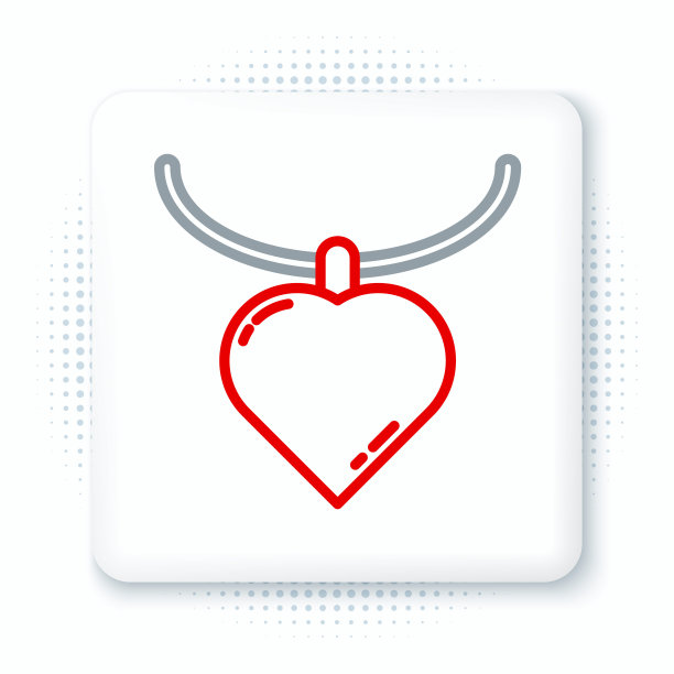 线项链与心型吊坠图标孤立在白色背景。珠宝装饰。妇女节快乐。色彩斑斓的轮廓的概念。向量图片下载