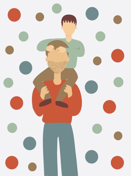 父亲背着儿子的插图图片下载