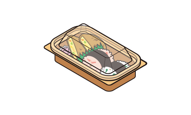 饭团和炸丸子的外卖午餐图片下载