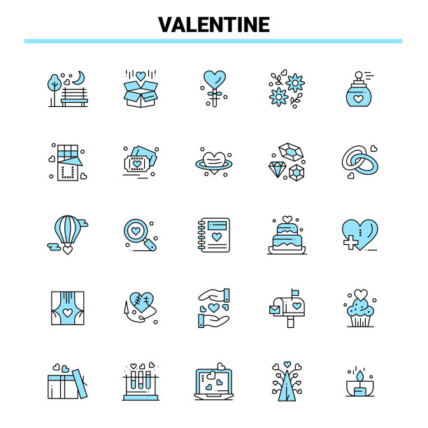 25情人节黑色和蓝色图标设置创意图片下载