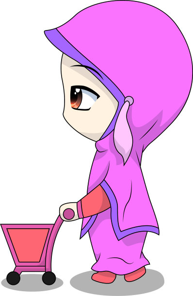 可爱的穆斯林孩子-推着购物篮很有趣图片下载