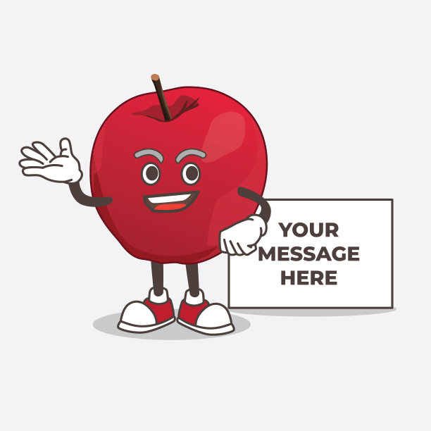 苹果卡通吉祥物人物与白板图片下载