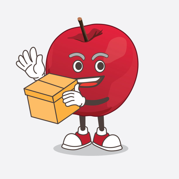 苹果卡通吉祥物人物拿着一个盒子图片下载
