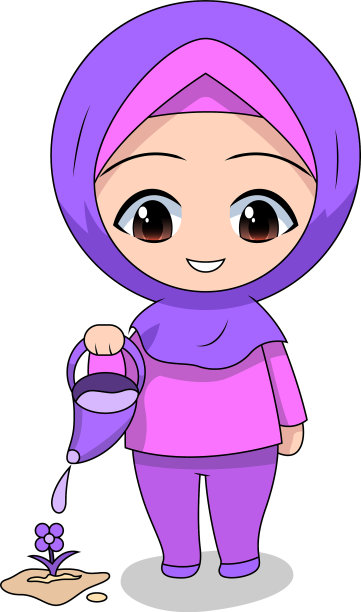 可爱的穆斯林儿童-浇灌鲜花的乐趣每天图片下载
