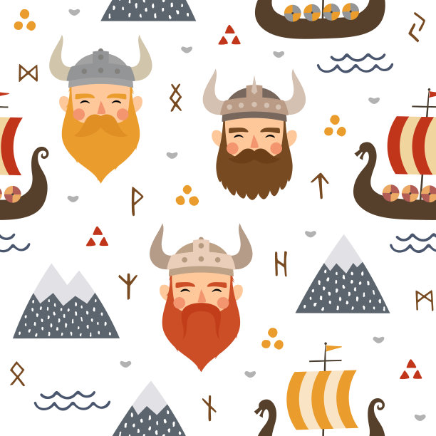 海盗无缝模式与海盗船和战士斧头图片下载