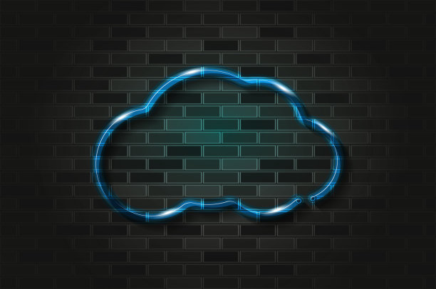 黑色砖墙上的云蓝色发光霓虹灯或玻璃管。现实的矢量艺术图片下载