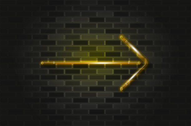 黑色砖墙上的黄色发光霓虹灯或玻璃管。现实的矢量艺术图片下载