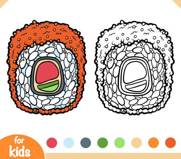 涂色书，寿司卷，飞鱼鱼子酱和金枪鱼图片下载