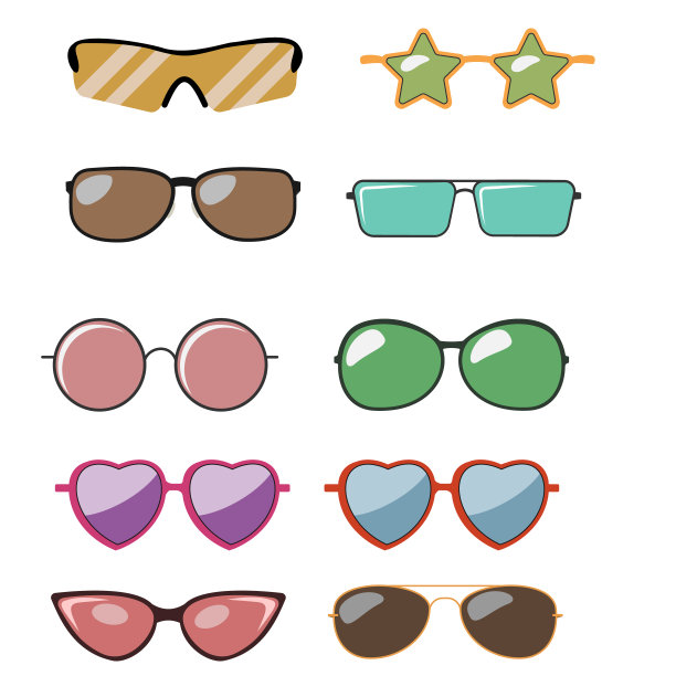 太阳镜设置旅行者形状多色孤立矢量插图阴影和背景是在单独的层。透明的镜头。简单的编辑。图片下载