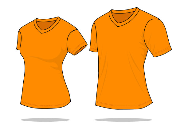 橙色v领衬衫矢量模板的女人-男人图片下载