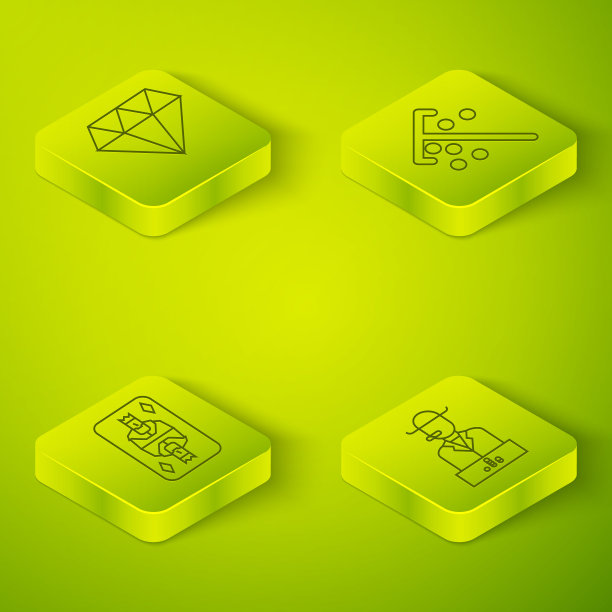 设置等距棒为筹码，国王打牌与钻石，扑克玩家和钻石图标。向量图片下载