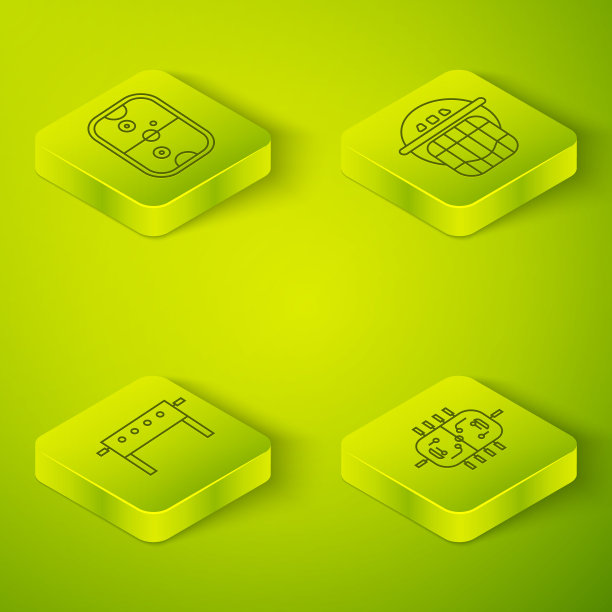 2.5D曲棍球头盔、曲棍球桌和空气曲棍球桌图标矢量集图片下载