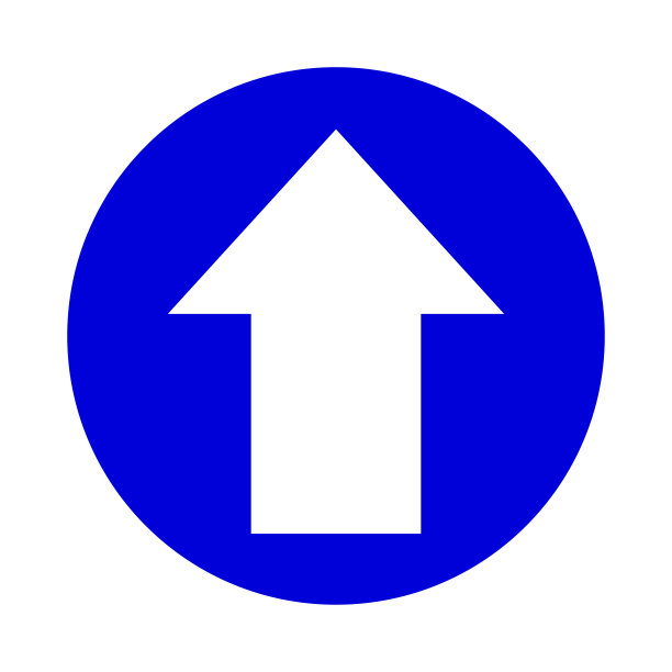 箭头指向白色在圆圈蓝色的图标平面隔离在白色，圆圈与向上箭头按钮界面应用程序，箭头标志下一个或下载上传概念，箭头简单符号的方向图片下载