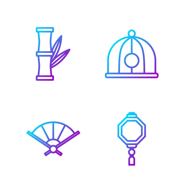 集线中国纸灯笼，中国纸折扇，竹图片下载