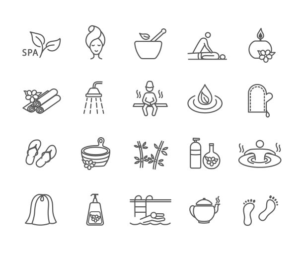 大量收集的黑色和白色水疗图标图片下载