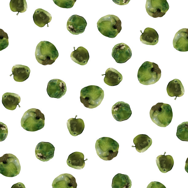 无缝模式的青苹果在白色的背景。水彩插图。图片下载