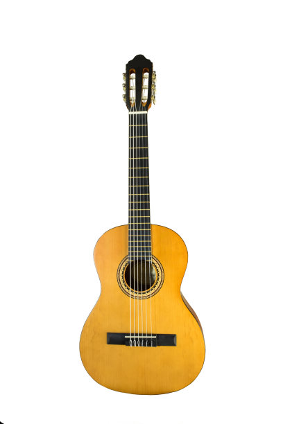 棕色木吉他竖在白色背景上图片下载