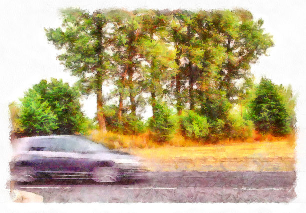 数字插图:水彩画风格的郊区风景图片下载