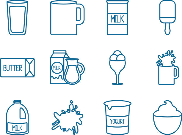 孤立乳制品线风格图标集设计图片下载