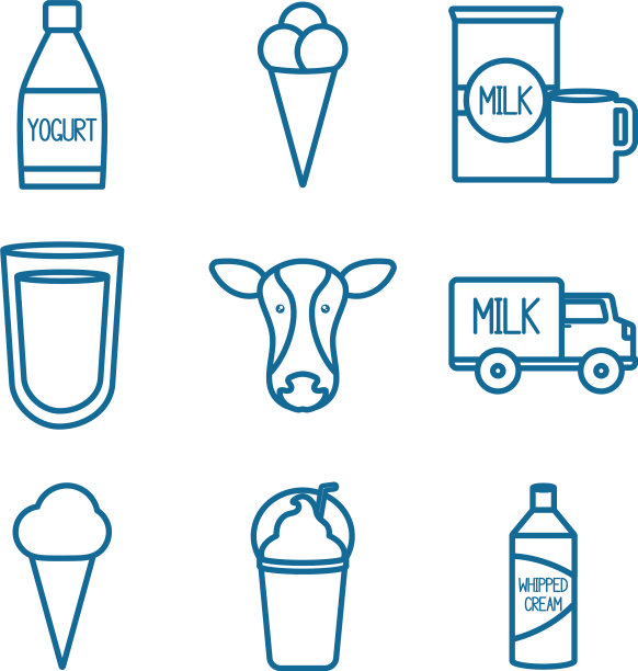 孤立乳制品线风格图标集设计图片下载