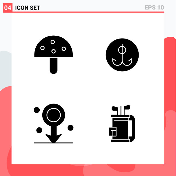 收集4个图标在固体风格现代字形图片下载