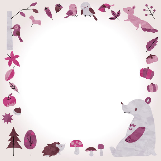 可爱的框架与秋天的树叶和动物图片下载
