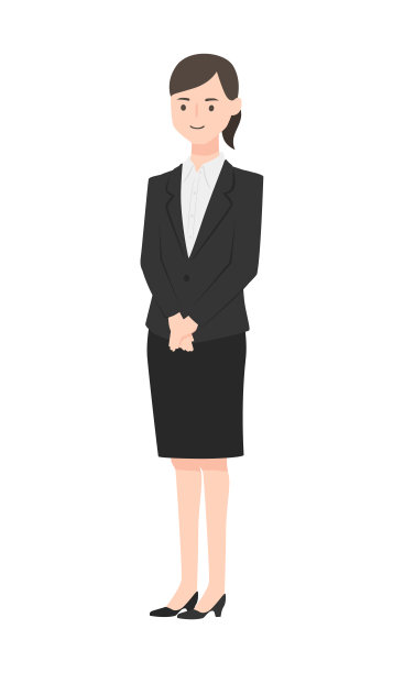 一个正在找工作的女人的插图。这位女士穿着一套黑色的面试套装。图片下载