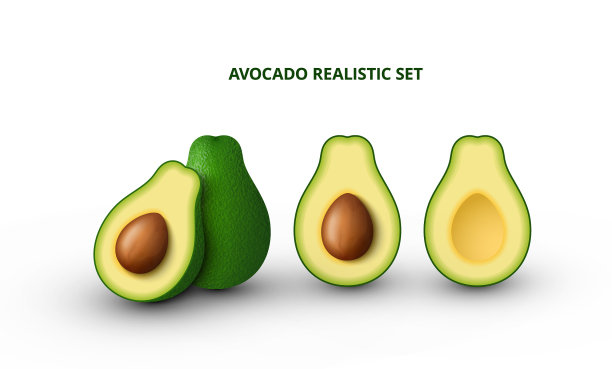 真实的绿色鳄梨，整个切成两半图片下载