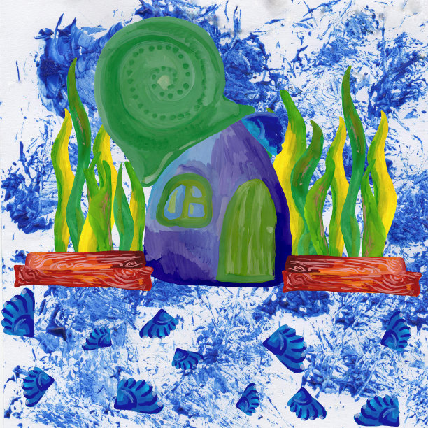 水下梦幻屋手绘插画，可爱的小童话楼图片下载