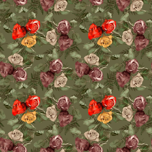 无缝花图案与红玫瑰图片下载