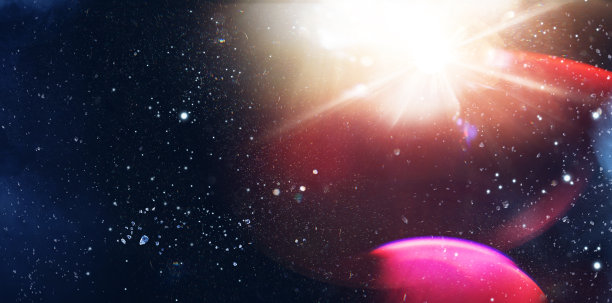 镜头光晕。灯光在黑色背景上。很容易添加覆盖或滤镜的照片。抽象的太阳爆发与数字镜头耀斑背景。闪烁着圆形和六角形，彩虹光环。图片下载