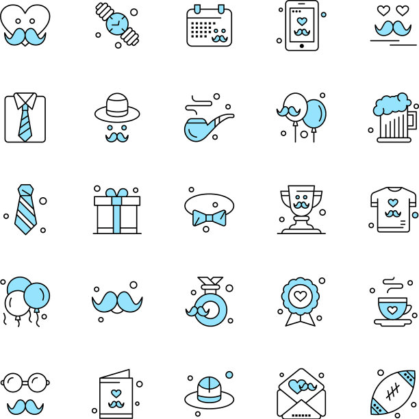 25父亲节黑色和蓝色图标集创意图片下载