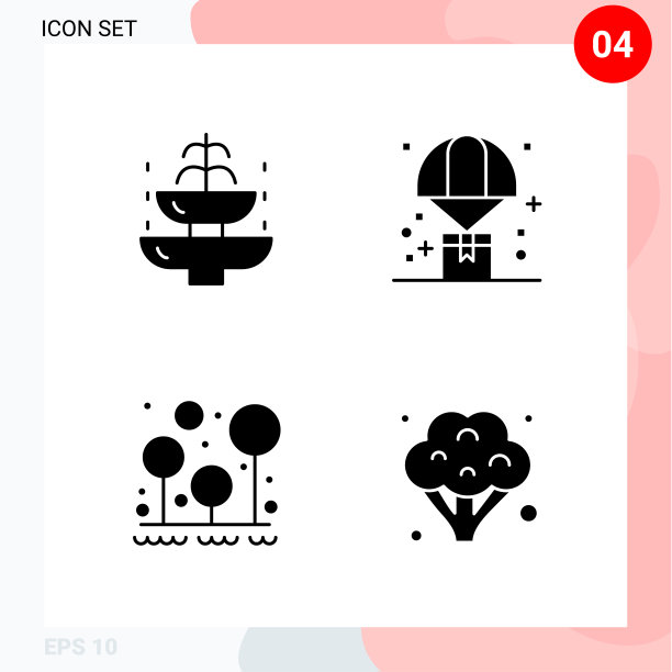 包4个图标在固体风格的创意字形图片下载