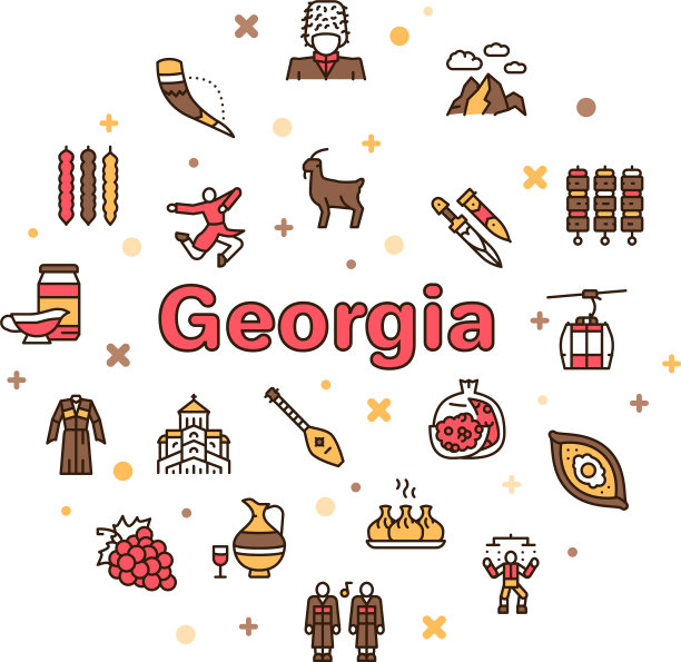 格鲁吉亚色彩线性图标设置格鲁吉亚文化图片下载
