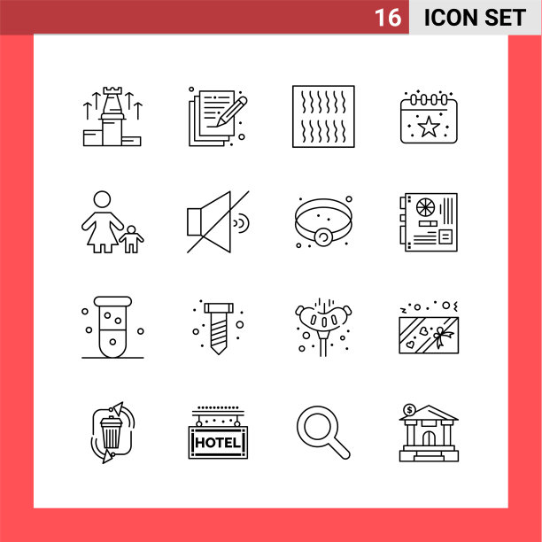 16个图标包线样式的白色轮廓符号图片下载