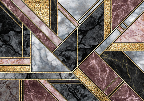 抽象大理石马赛克背景，艺术装饰墙纸，黑、白、粉、金大理石瓷砖，几何时尚大理石插图，人造石材纹理图片下载