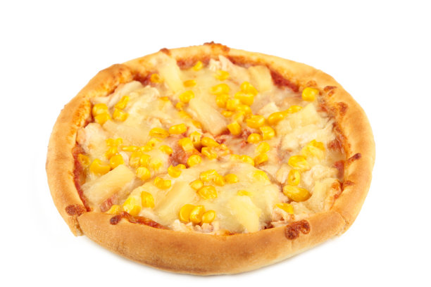 夏威夷披萨孤立在白色背景下，微距图片下载