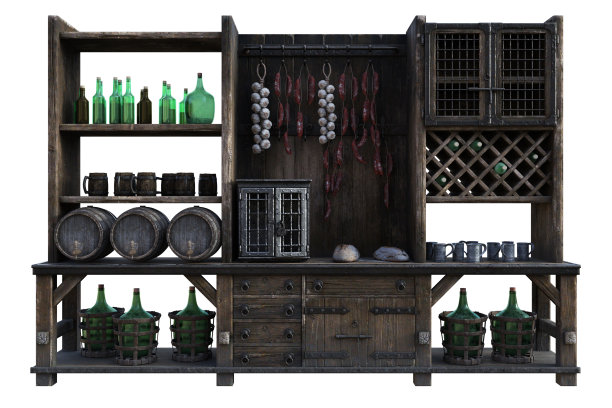 中世纪酒馆搁置孤立的白色，3d渲染。图片下载