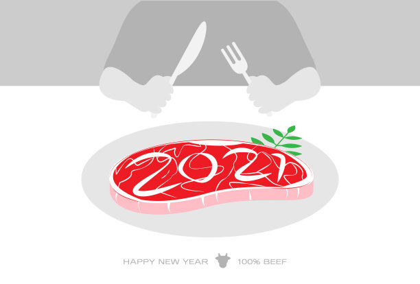 牛肉的2021年贺年卡。矢量插图。图片下载