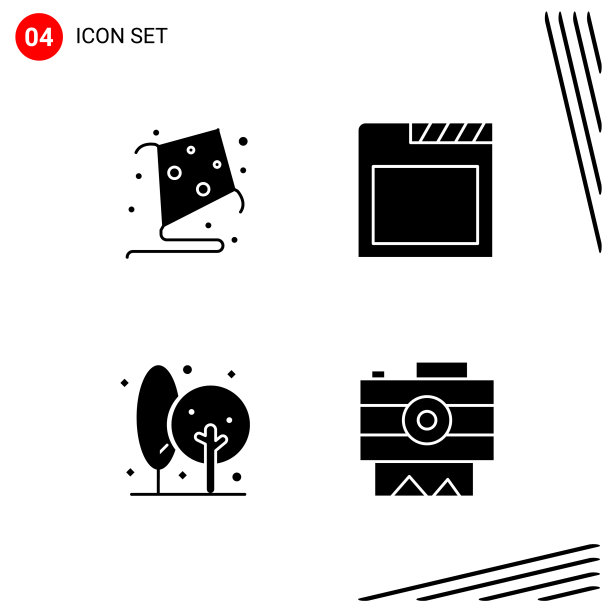 在固体样式像素中收集4个图标图片下载