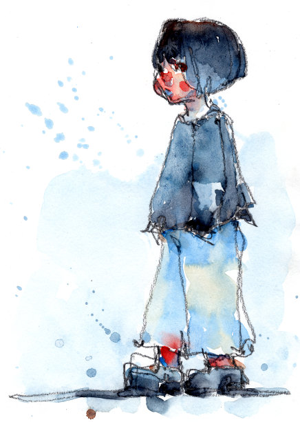 水彩画可爱的时尚女孩素描，手绘在纸上的插图扫描图片下载