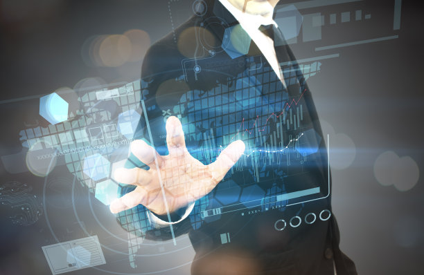 商务人员与齿轮现代虚拟技术工作图片下载