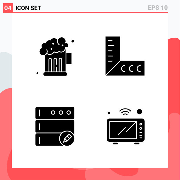 收集4个图标在固体风格现代字形图片下载