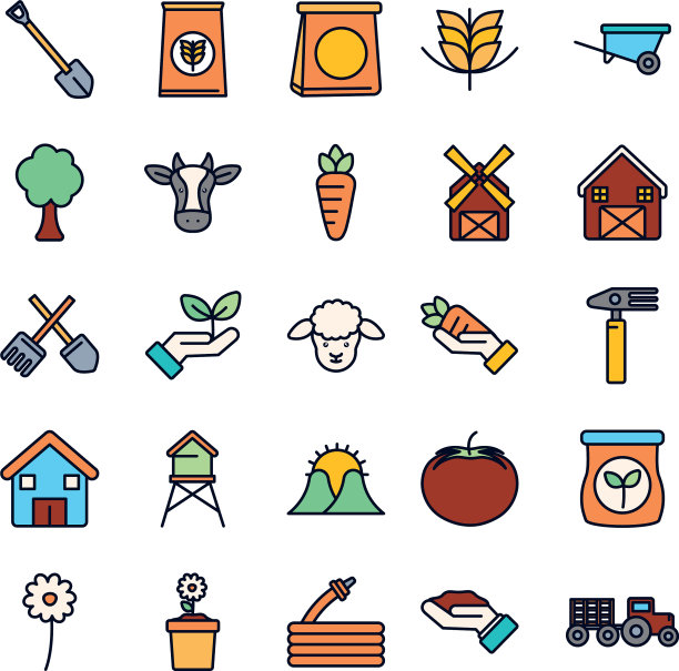 孤立的农艺线填充样式图标集图片下载